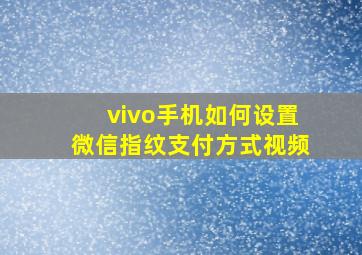 vivo手机如何设置微信指纹支付方式视频