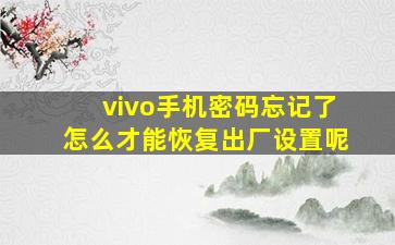 vivo手机密码忘记了怎么才能恢复出厂设置呢