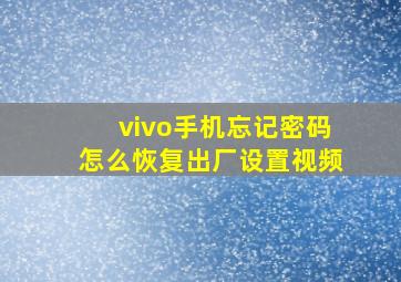 vivo手机忘记密码怎么恢复出厂设置视频