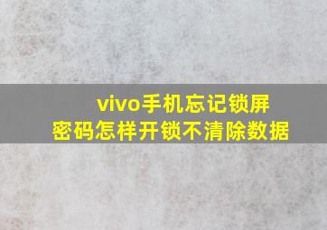 vivo手机忘记锁屏密码怎样开锁不清除数据