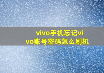 vivo手机忘记vivo账号密码怎么刷机