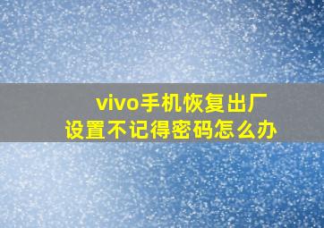 vivo手机恢复出厂设置不记得密码怎么办