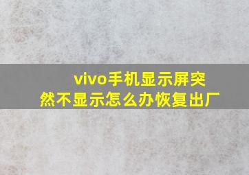 vivo手机显示屏突然不显示怎么办恢复出厂