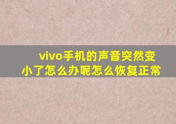 vivo手机的声音突然变小了怎么办呢怎么恢复正常