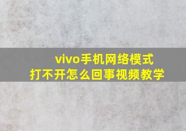 vivo手机网络模式打不开怎么回事视频教学