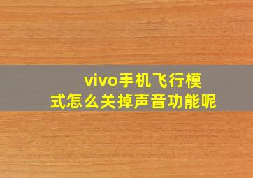 vivo手机飞行模式怎么关掉声音功能呢