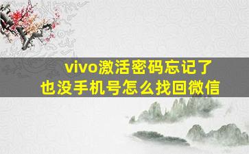 vivo激活密码忘记了也没手机号怎么找回微信