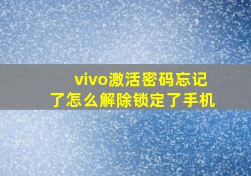 vivo激活密码忘记了怎么解除锁定了手机