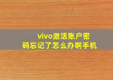 vivo激活账户密码忘记了怎么办啊手机