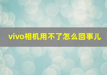 vivo相机用不了怎么回事儿