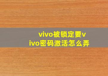 vivo被锁定要vivo密码激活怎么弄