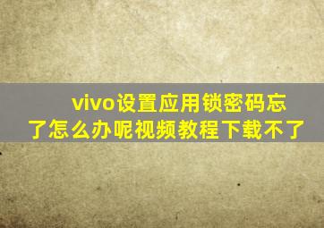 vivo设置应用锁密码忘了怎么办呢视频教程下载不了