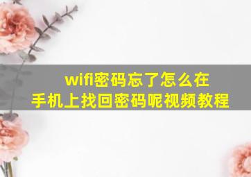 wifi密码忘了怎么在手机上找回密码呢视频教程