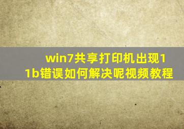 win7共享打印机出现11b错误如何解决呢视频教程