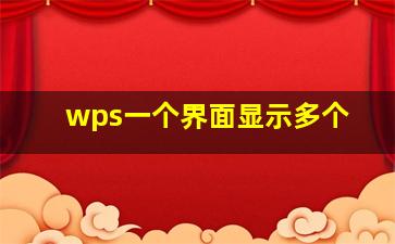 wps一个界面显示多个