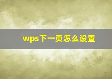 wps下一页怎么设置