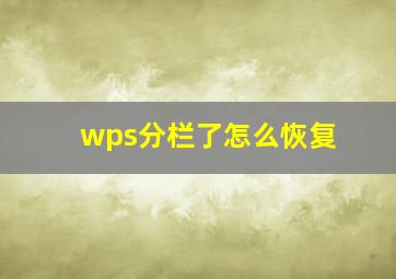 wps分栏了怎么恢复