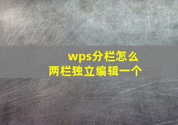 wps分栏怎么两栏独立编辑一个