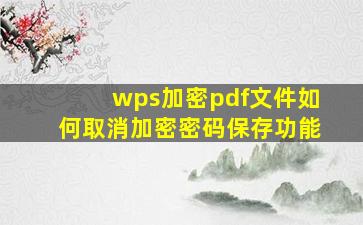 wps加密pdf文件如何取消加密密码保存功能