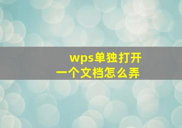 wps单独打开一个文档怎么弄