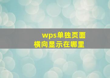 wps单独页面横向显示在哪里