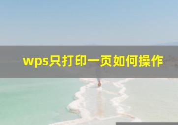 wps只打印一页如何操作