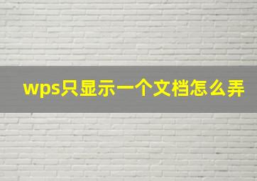 wps只显示一个文档怎么弄