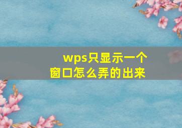 wps只显示一个窗口怎么弄的出来