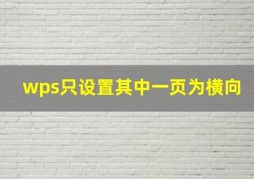 wps只设置其中一页为横向