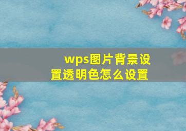 wps图片背景设置透明色怎么设置