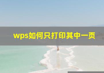 wps如何只打印其中一页