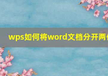 wps如何将word文档分开两份