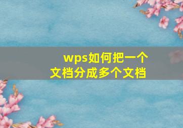 wps如何把一个文档分成多个文档