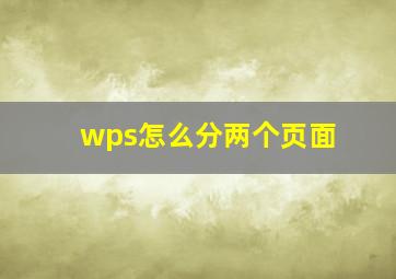 wps怎么分两个页面