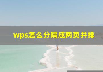 wps怎么分隔成两页并排