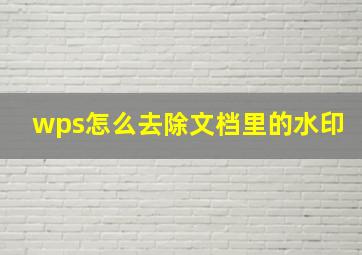 wps怎么去除文档里的水印