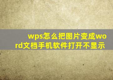 wps怎么把图片变成word文档手机软件打开不显示