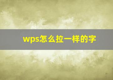 wps怎么拉一样的字