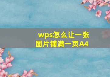 wps怎么让一张图片铺满一页A4