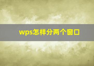 wps怎样分两个窗口