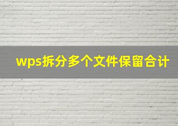 wps拆分多个文件保留合计