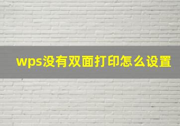 wps没有双面打印怎么设置