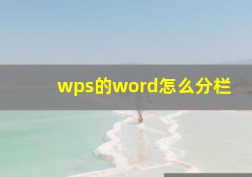 wps的word怎么分栏