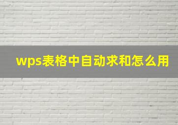 wps表格中自动求和怎么用