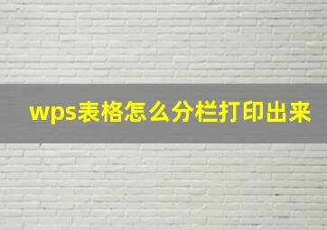 wps表格怎么分栏打印出来