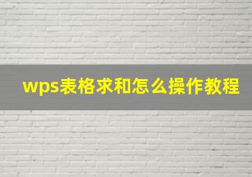 wps表格求和怎么操作教程