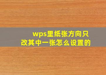 wps里纸张方向只改其中一张怎么设置的